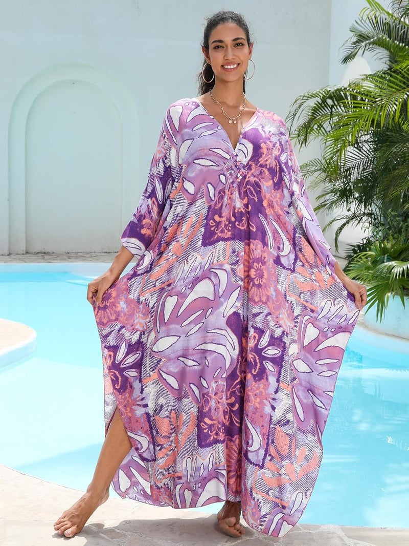 KEYLORTING Women's Plus Size Kaftan Dress – Plus Size Maxi Dress Moo Moos Beach Cover Up,Bathing Suit Cover-Up Loungewear - Image 3
